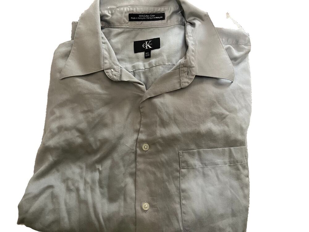 Calvin Klein Men’s Long Sleeve Grey Shirt 32/33 Size L Button Up Cotton
